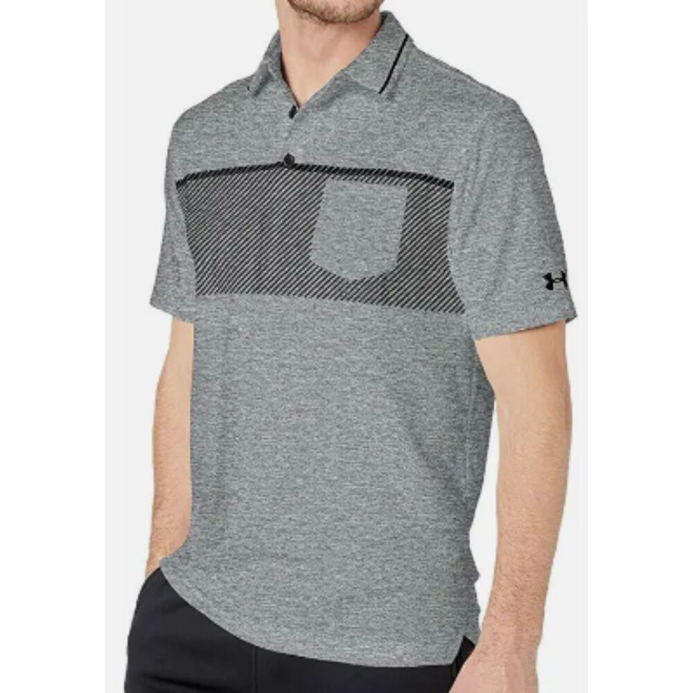 Under Armour Loose Heatgear Rhino Gray Polo Shirt Collared Short Sleeves Sz XL
